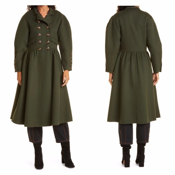 ULLA JOHNSON | Rowena Coat Wool Pine Military Green Double Breasted - Picture 1 of 6